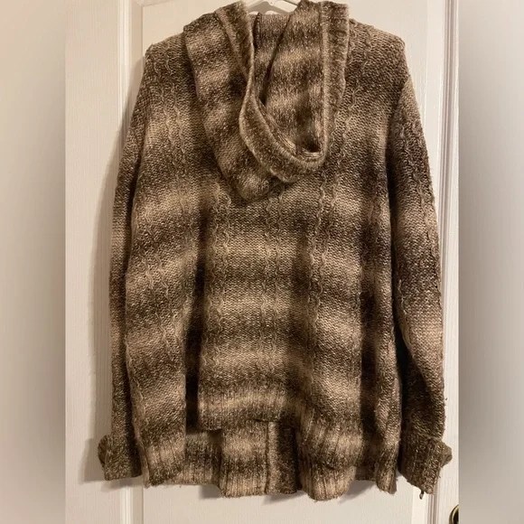 NorthCrest Plus Hooded Wool Blend Button Up Striped Cardigan Sweater Size 2X - Picture 2 of 8